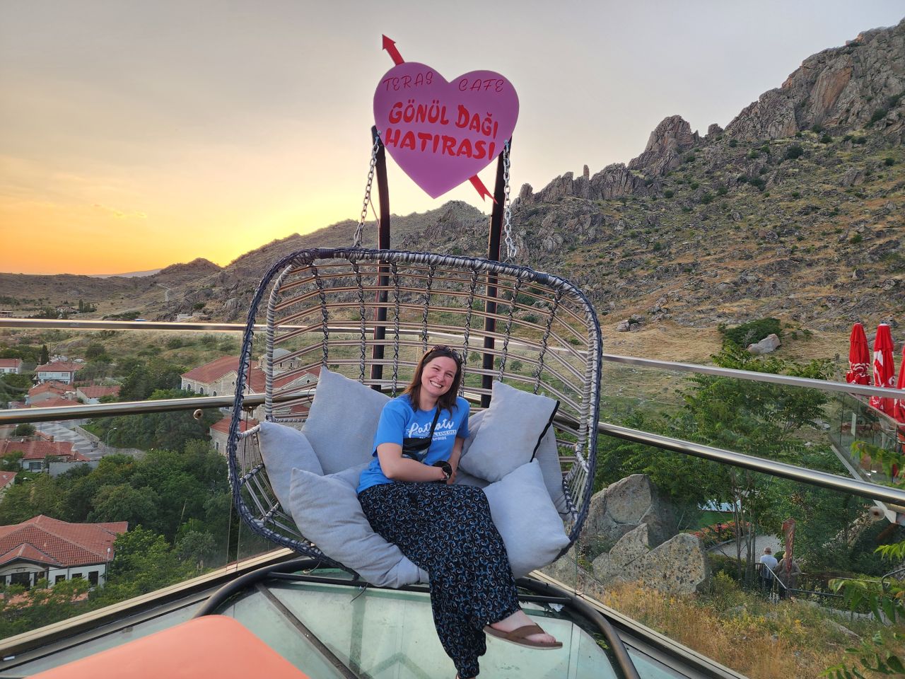 Macy sitting in a chair in Türkiye.