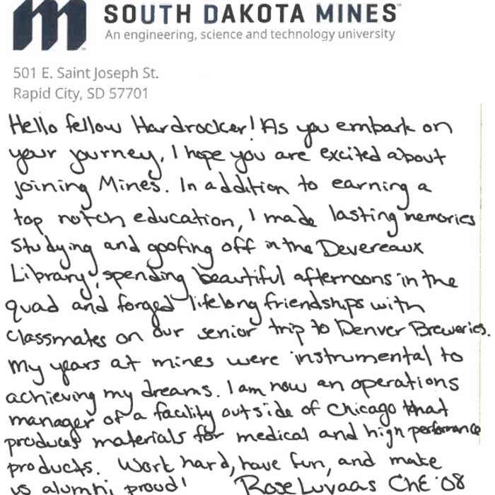 handwritten postcard on south dakota mines letterhead